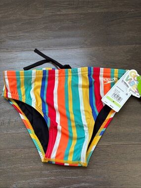 Speedo Eco Endurance clean stripe swim briefs,elastic drawcord waist, vibe